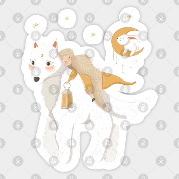 Wolf and girl Sticker by ArtStyleAlice